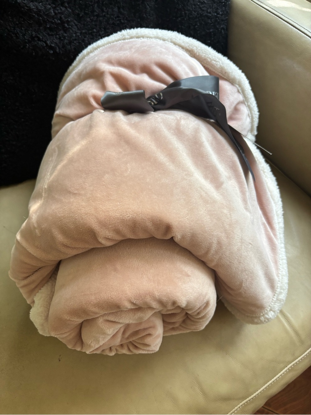 Waterford Blush Pink Plush Throw with Cream Sherpa - Picture 8 of 8